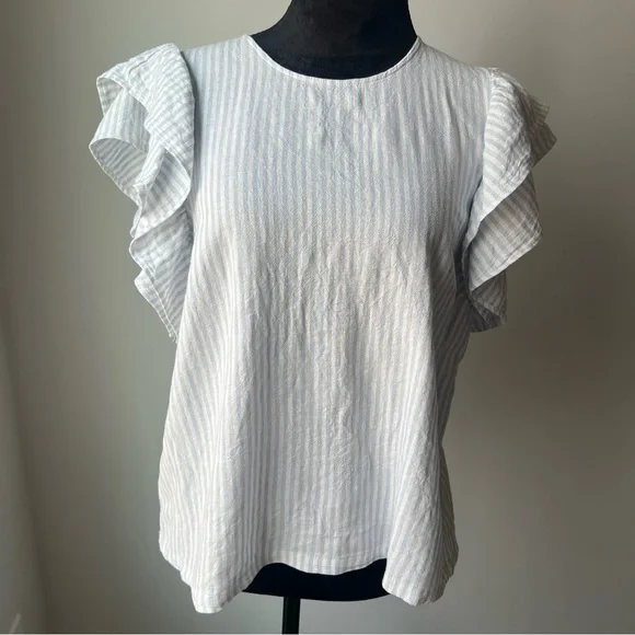 a new day White and blue Ruffle Sleeve Blouse - L - Picture 2 of 6